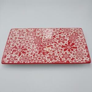 Hallmark Red & White Snowflake Rectangle Snack Trinket Tray Christmas Decor 10"